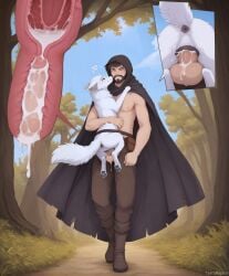 ai_assisted anatomically_correct anatomically_correct_uterus animal_genitalia animal_pussy arctic_fox balls beard belt blue_sky bodily_fluids bottomwear bound_together canid canine canine_pussy cloak close-up clothing cum cum_drip cum_in_pussy cum_in_uterus cum_inside cum_on_balls cum_on_penis cum_overflow cutout dripping duo excessive_cum excessive_genital_fluids facial_hair female feral feral_penetrated forest fox front_view fur genital_fluids genitals hand_on_back heart hi_res hood hood_up human human_on_feral human_penetrating human_penetrating_feral humanoid_genitalia humanoid_penis internal interspecies low-angle_view male male/female male_human/female_feral male_on_feral mammal nuzzling outside pants penetration penis penis_through_fly plant poking_out pussy sex shirtless shirtless_male sky smile stand_and_carry_position standing standing_sex terraraptor tree uterus vaginal_penetration walking walking_towards_viewer white_body white_fur worm's-eye_view zoophilia