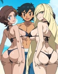 1boy 2girls 2milfs age_difference athletic_female beach bikini cougar cougar_milf daughters_friend friends_mother grace_(pokemon) lusamine_(pokemon) milf milfs mother_and_daughter's_friend older_female older_female_younger_male older_woman_and_younger_boy outdoors pokemon pokemon_(anime) pokemon_sm pokemon_xy satoshi_(pokemon) short_hair short_hair_female straight young_man_and_milf younger_male yxyyxy