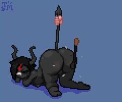 1boy 1girls all_fours animated anus ass ass_focus ass_up barefoot big_ass black_body completely_nude completely_nude_female demon_tail eve_(the_binding_of_isaac) female full_body grabbing_tail lifting_tail male naked naked_female nude nude_female paddle pixel_animation pussy spanking spanking_ass tagme tail tail_grab tail_lift the_binding_of_isaac toilet_man top-down_bottom-up video