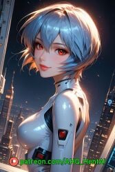 1girls ahq_hentai ai_generated blue_hair blush breasts city neon_genesis_evangelion petite plugsuit rei_ayanami solo_female stable_diffusion