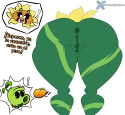 1girls anthro anthrofied anus ass breasts breasts cavewoman female flora_fauna peashooter_(pvz) plant plant_girl plant_humanoid plantie plants_vs._zombies plants_vs_zombies popcap_games primal_sunflower_(pvz) primitive pussy spanish_text sunflower_(pvz) text thelordjoshua1