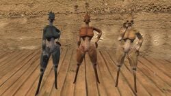 3d 3girls big_breasts breasts female female_only hiver humanoid kenshi mod naked posing screenshot tagme technically_nude thicc thick video_games