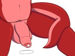 1boy 4:3 animated anthro bodily_fluids chubby cum dahurgthedragon dripping foreskin genital_fluids half-erect humanoid_penis loose_foreskin male male_only navel nude penis pink_scales red_scales scales scalie sitting small_penis solo testicles thick_thighs uncut wide_hips