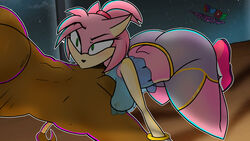 16:9 2019 amy_rose anthro ass balls blush breasts clothed clothing dark-skinned_male duo equid equine eyelashes female hi_res horse male mammal mature_female penis simple_background single solo_focus sonic_(series) straight teasing thick_thighs video_games