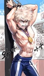 abs armpits bondage crying katsuki_bakugou male male_only muscle muscles muscular_armpits my_hero_academia restrained shirtless tied tied_up