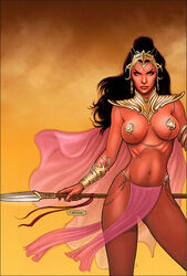 1girls 2013 a_princess_of_mars abstract_background arm_band barsoom belly_button big_breasts big_breasts black_hair breasts busty cleavage crown curvaceous curvy dated dejah_thoris dynamite_comics fabiano_neves female female_only headwear holding_spear holding_weapon john_carter john_carter_of_mars loincloth long_hair midriff navel pasties pinup purple_loincloth realistic red_lips red_lipstick red_skin signature solo spear stomach thighs voluptuous weapon