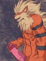 1boy 3:4 abs animal_genitalia anthro anthrofied arcanine black_nose bodily_fluids canine erection furry genital_fluids half-closed_eyes hi_res huge_penis male male_only mammal muscular muscular_male nintendo no_nipples nude open_mouth original_character penis pokemon pokemon_(species) pokemon_rgby precum showing_penis sketch solo thick_thighs video_games zana6