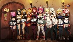 9girls arms_behind_back arms_tied arms_tied_behind_back artoria_pendragon artoria_pendragon_(alter) astolfo_(fate) ball_gag black_hair blonde_hair blush bondage breasts chains cleavage elizabeth_bathory_(fate) ereshkigal_(fate) fate/grand_order fate_(series) female female_only femsub free_use gag gagged gangrape garter garter_straps harem high_heels human ishtar_(fate) jeanne_alter jeanne_d'arc_(fate) line_up maid maid_headdress maid_uniform mash_kyrielight mordred_(fate) multiple_girls multiple_subs panties pink_hair red_hair rope scathach_(fate) take_your_pick tape tape_gag taped_mouth thighhighs trap yang-do