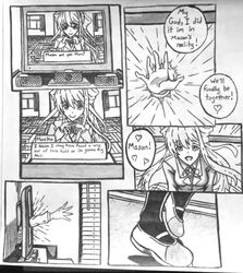black_and_white comic computer doki_doki_literature_club female female_only monika_(doki_doki_literature_club) romantic_couple