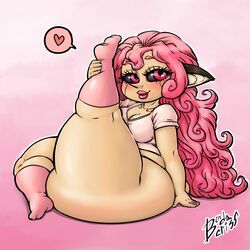 animal_ears bendacriss big_ass black_sclera bottom_heavy bottomless butt_squish flexible heart long_hair pink_hair shortstack socks stretching thick_thighs willemine