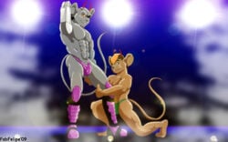 2009 abs alien antennae anthro biker_mice_from_mars boots duo eye_patch fabfelipe flexing gay incest male_only modo_(bmfm) mouse muscles muscular muscular_male pose red_eyes rimfire_(bmfm) robotic_arm stripper thong uncle_and_nephew yaoi