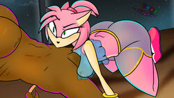 16:9 2019 amy_rose anthro ass balls blush breasts clothed clothing dark-skinned_male duo equid equine eyelashes female hi_res horse male mammal mature_female penis simple_background single solo_focus sonic_(series) straight teasing thick_thighs video_games