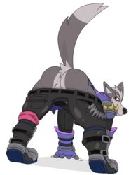 2019 all_fours alpha_channel anthro armor belt bent_over boots canid canine canis clothed clothing clothing_aisde footwear male male_only mammal nintendo notkastar pants_down partially_clothed presenting signature smile solo star_fox tailwag video_games wolf wolf_o'donnell