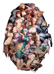 17girls 6+girls absurdres ass big_breasts bra breasts catgirl character_request cleavage copyright_request female female_only highres huge_breasts large_breasts looking_at_viewer panties saejin_oh thighhighs