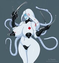 2d android curvy eleonore female female_only gynoid medical robot robot_girl tentacle thick white_hair white_skin xianetta