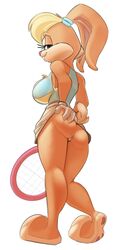 1girls 2019 accessory anthro ass ass_grab back big_breasts blonde_hair bottomwear breasts buckteeth clothed clothing eyelashes female full_body fur gloves grabbing_own_ass hair hair_accessory hairband half-closed_eyes handwear holding_butt lagomorph leporid lola_bunny looking_at_viewer looking_back looney_tunes mammal multicolored_fur orange_fur pink_nose pussy rabbit saran-rape short_hair side_boob simple_background skirt smile solo standing tan_fur teeth tennis_racket two_tone_fur warner_brothers white_background