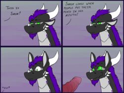 <3_eyes anthro comic dragon green_eyes heart horn male male_only mane penis sarek_aran_desian tongue