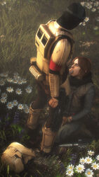 1boy 1girls 3d armor blaster boots brown_hair clothed_sex clothing day dh-17_blaster_pistol duo e-11_blaster_rifle fellatio female flower gloves grass green_eyes gun hair headgear helmet helmet_removed holding_gun holding_object holding_weapon jyn_erso kneeling looking_at_partner looking_up male military_uniform on_ground on_knees oral outside ranged_weapon rebel rogue_one:_a_star_wars_story science_fiction shoes shoretrooper soldier standing star_wars stormtrooper straight uniform weapon zwift