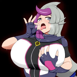 1girls bessho_emma big_breasts blush breasts busty emma_bessho fellatio_gesture female female_focus female_only fingerless_gloves ghost_girl ghost_girl_(yuu-gi-ou_vrains) grabbing_own_breast gray_eyes hand_on_own_breast heavy_breathing horny huge_breasts konami large_breasts long_hair open_mouth saliva shiny_hair solo solo_female solo_focus sweat tongue_out two_tone_hair voluptuous yu-gi-oh! yuu-gi-ou yuu-gi-ou_vrains