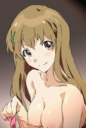 blush brown_eyes brown_hair sakura_sugihara smile topless wake_up_girls!