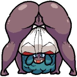 1girls afro all_fours ass barefoot bent_over big_hair blue_eyes bottom_heavy breasts chubby clothes dark-skinned_female dark_skin feet female female_only hairband huge_ass huge_breasts human human_only hyper hyper_ass lenora_(pokemon) looking_at_viewer looking_back looking_through_legs nintendo nsfwoaf overweight overweight_female pixel_art pokemon pokemon_bw pussy shirt short_hair solo standing thick_thighs transparent_background wide_hips