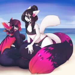 1:1 1boy 1girls ailurid anthro anthro_on_anthro anus ass beach big_butt bikini bulge clothed clothing crossdressing duo felid feline female female_anthro femboy femboy_on_female girly hand_on_butt hetero hi_res hybrid looking_at_viewer male male/female male_anthro male_anthro/female_anthro mammal mercy_(suelix) nude open_mouth outside pussy red_panda seaside straight suelix swimsuit swimwear