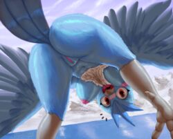 1girls 2019 anthro anthrofied articuno ass avian beak blue_feathers blush breasts chest_tuft chubby eye_contact feathered_wings feathers feet female female_only huge_breasts large_ass legendary_pokémon legendary_pokemon looking_at_viewer looking_back looking_through_legs navel nintendo nipples nude open_mouth outdoors patreon pokémon_(species) pokemon pokemon_(species) pokemon_rgby pussy red_eyes sky smile solo spread_legs text thick_thighs thousandfoldfeathers tongue twitter_username url video_games water watermark wide_hips wings