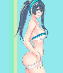 ass female kantai_collection long_hair megane ooyodo_(kantai_collection) pulling solo undressing yuuji_(and)