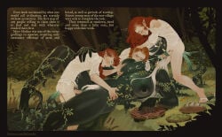 1girls 3boys anal anal_penetration areolae ass big_breasts bigger_female breast_grab breast_squeeze breast_sucking breasts closed_eyes commentary cum cum_in_mouth cumshot dark_grey_body detailed_background ejaculation elf elf_ears elf_male english_text female flora_fauna forest foursome gangbang goo_creature green_body green_skin green_tongue hi_res huge_breasts incase long_hair long_tongue male mmmf_foursome monster_girl narrowed_eyes nipples oral original penis pointy_ears pond pubic_hair puffy_nipples pussy red_hair sex size_difference smaller_male teeth_clenched tentacle tentacle_in_ass text thick_thighs tonguejob vaginal_penetration white_eyebrows white_eyelashes white_eyes white_hair white_pubic_hair