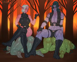 abs artofvenus ass ass_focus athletic athletic_female athletic_futa blue_hair blue_skin breasts catias cleavage defeated elf elf_ears eye_patch eyepatch face_down_ass_up female fit fit_female kimiria_(oc) large_breasts muscular night_elf night_elf_female orc orc_(warcraft) orc_female orcs pink_body pink_skin pointed_ears prisoner pussy pussy_juice sexy sexy_elf sitting_on_person tactical_clothes tactical_gear tactical_gloves tactical_vest venusboyart warcraft white_hair world_of_warcraft
