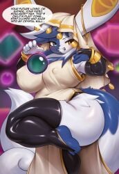 1girls 2026 big_breasts crystal_ball dialogue english english_text feline feline_humanoid female female_only fortune_teller furry furry_female furry_only game_freak heterochromia looking_at_viewer mega_evolution mega_meowstic mega_nyaonix meowstic mleonheart multicolored_fur nintendo nyaonix pokemon pokemon_(species) pokemon_legends:_z-a pokemon_xy seer shortstack tagme thick_thighs