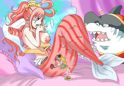 female giantess inside large_breasts male megalo mermaid mermaid_giantess one_piece shark shirahoshi size_difference straight_hair unbirth unbirthing vaginal vander_decken_ix vore x-ray