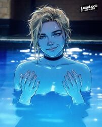 bare_arms bare_breasts bare_shoulders black_widow_(marvel) blonde_female blonde_hair brown_eyes chainsaw_man choker floating florence_pugh green_eyes hazel_eyes i'll_teach_you_everything_(chainsaw_man) marvel marvel_cinematic_universe marvel_comics mcu naked naked_female nude nude_female pool reze_(chainsaw_man) reze_in_the_pool_(meme) spider-man_(series) thermal_waters water yelena_belova