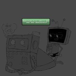 1boy 1girls blush blushcrunch_studio bowtie cartoon_character crackship crossover dandy's_world dandys_world digital_drawing_(artwork) flustered holding_microphone ibispaintx microphone nickelodeon not_furry pegging privategyre roblox robot rocket_monkeys sex_toy strap-on teletoon toony vee_(dandy's_world) yay-ok