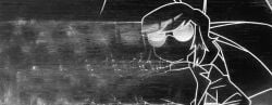 2d_(artwork) big_breasts brown_hair chalkboard emotionless emotionless_female female female_only glasses glitch_effect goth goth_girl human interloper_(series) mynokis5 no_genitals_shown pussy skyghost_(interloper) solo solo_female
