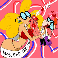 1boy1girl aeolus06 age_difference bigger_female bikini blonde_hair cock_worship dexter dexter's_laboratory erection glasses hyper_penis kiss_marks kissing larger_female lifted lipstick_on_penis miss_physics nerd older_female older_woman_and_younger_boy orange_hair penis_kiss red_bikini red_lipstick size_difference small_but_hung smaller_male toony young younger_male