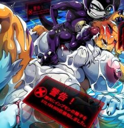 68_(artist) after_sex anthro anthro_on_anthro areola balls bandai_namco bodily_fluids breasts cum cum_in_vagina cum_inside cum_on_breasts cum_on_face digimon digimon_(species) duo erection female forced fur genital_fluids genitals humanoid_genitalia humanoid_penis impmon male male/female multicolored_body multicolored_fur nipples penis pink_areola pink_nipples purple_body rape renamon sex sweat sweatdrop sweaty_breasts text translation_request vulva white_body white_fur yellow_body yellow_fur
