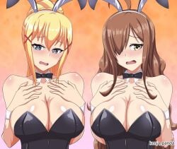 2d 2d_(artwork) 2d_artwork 2girls adult adult_female anime anime_character ashamed background big_boobs big_breasts black_bowtie black_bunnysuit black_leotard black_topwear blonde blonde-haired_female blonde_female blonde_hair blonde_hair_female blue-eyed_female blue_eyes blush_face blushing blushing_at_viewer blushing_female booba bowtie breasts brown-eyed_female brown-haired_female brown_eyes brown_hair bunny_costume bunny_ears bunnygirl bunnygirl_outfit bunnysuit busty busty_female busty_girl cleavage collar collarbone darkness_(konosuba) digital digital_art digital_drawing digital_drawing_(artwork) digital_media digital_media_(artwork) drawing duo elbows embarrassed embarrassed_expression embarrassed_female fanart female female_focus female_only fingers flushed flushed_face flustered flustered_female gradient_background hair_between_eyes hand_on_breast hand_on_chest hand_on_own_breast hand_on_own_chest hands_on_breasts hands_on_chest hands_on_own_breasts hands_on_own_chest head_tilt heart-shaped_pupils heart_eyes huge_boobs huge_breasts kenja_panda kono_subarashii_sekai_ni_shukufuku_wo! konosuba landscape large_boobs large_breasts lean_figure leotard long_hair looking_at_viewer masochist masochistic_female mature mature_female mature_woman multicolored_background multiple_females multiple_girls narrow_waist orange_background plain_background plump_breasts posing posing_for_the_viewer shiny_breasts shiny_hair shiny_shoulders shiny_skin shoulders slender_body slender_waist slim_female slim_waist standing studio_deen symbol-shaped_pupils symbol_shaped_pupils tilted_head topwear touching_breast touching_breasts touching_chest touching_own_breast touching_own_breasts touching_own_chest two-tone_background upper_body white_background white_bunny_ears white_collar white_hairband white_wrist_cuffs wiz_(konosuba) woman wrist_cuffs yellow-haired_female yellow_hair