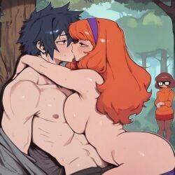1boy 2girls ai_generated crossover daphne_blake fairy_tail gray_fullbuster lewd naughty scooby-doo sensual sexy velma_dinkley