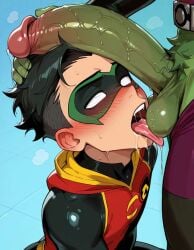 2boys ai_generated artificial_boys_ai beast_boy big_penis black_hair blush blush_lines blushing cheating cheating_boyfriend cheating_boyfriends clothed clothed_male clothing cock_hungry cock_resting cock_worship cute cute_expression cute_face cute_male dc dc_comics drooling drooling_tongue faceless_male garfield_logan gay gay_male green_body green_penis green_skin hand_on_head hero homosexual homosexual_male huge_cock imminent_oral imminent_penetration imminent_sex kneeling kneeling_oral_position licking licking_balls light-skinned_male light_skin male male/male male_only mask masked masked_male mouth_open penis_bigger_than_head penis_resting_on_face pubic_hair robin_(dc) rubbing servicing_from_below size_difference submissive submissive_male superhero superhero_costume teen_titans thick_penis tight_clothes tight_clothing tight_fit tongue tongue_out twink veins veiny_penis