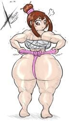 1girls angry_expression barefoot big_ass brown_eyes brown_hair fat_ass female female_only homelesssix huge_ass looking_back mawashi my_hero_academia ochaco_uraraka ponytail pouting pulling_clothing sumo sumo_wrestler tagme wrapped_breasts