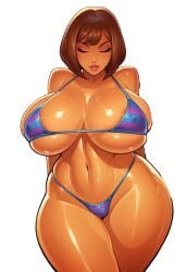 ai ai-created ai_generated bikini closed_eyes frisk huge_ass huge_breasts reiq_(style) short_hair tan_skin thick_thighs thighs transparent_background undertale undertale_(series) yellow_skin