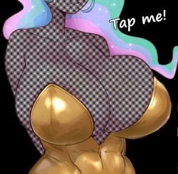 1girls 2020s 2026 abs_visible_through_clothing belly_visible_through_clothing big_breasts cleavage enormous_breasts fanart_from_twitter female friendship_is_magic giant_breasts gold_clothing golden_clothing huge_breasts human humanized humanized_pony hyper_breasts light-skinned_female light_skin meme milf multicolored_hair my_little_pony no_ai optical_illusion princess_celestia_(mlp) solo strapless tap_me_(meme) trend twa1kaart twitter_link