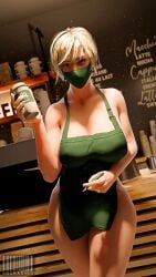 1girls 2026 3d barista blender blonde_hair cheryl_mason dbd dead_by_daylight female female_only heather_mason light-skinned_female light_skin mrcrashm3 silent_hill silent_hill_3 starbucks voluptuous