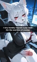 ai_generated bodily_fluids furry furry_only futa_only futanari glanzend looking_at_viewer office office_lady original_character selfie snapchat solo solo_focus teell veiny_penis