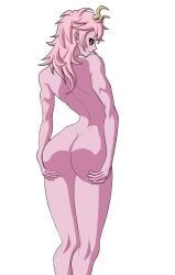 1girls back back_muscles back_view big_ass boku_no_hero_academia cobblestun from_behind horns long_hair mina_ashido mina_ashido_time-skip my_hero_academia my_hero_academia_(finale) nude pink_body pink_hair post-timeskip solo white_background