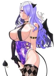1girls 2026 bat_wings breasts camilla_(fire_emblem) cleavage clothing collar demon demon_girl demon_tail demon_wings devil_girl devil_tail digital_media_(artwork) female female_only fire_emblem fire_emblem_fates gloves lingerie nipple_bulge no_visible_genitalia purple_eyes purple_hair revealing_clothes solo solo_female stockings tag tail watermark white_background wings zelisdezain