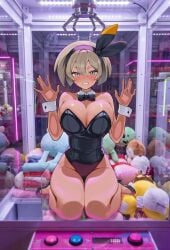 ai_generated bea_(pokemon) big_breasts bunny_ears bunnysuit circle_ueponzu claw_machine huge_breasts leotard looking_at_viewer pokemon