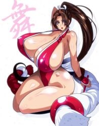 1girls alternate_version_available asian brunette cameltoe cleavage curvy erect_nipples fatal_fury female gigantic_breasts huge_areolae huge_ass king_of_fighters mai_shiranui puffy_nipples raisuta red_lips thick_lips very_long_hair voluptuous wide_hips