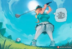 1girls abs ai_generated aroused aroused_face athletic athletic_female big_ass big_breasts big_butt big_thighs blonde_hair blue_eyes blush breasts breath caption comic comic_page comics curvy curvy_body curvy_female curvy_figure cute cute_face english english_text erect_nipples female golf golf_ball golf_cap golf_club golf_outfit hoorpy hourglass_figure long_hair mario_(series) mario_golf nintendo nipples outdoors outside pantyhose patreon patreon_logo patreon_username petite petite_body petite_breasts petite_female ponytail princess_rosalina princess_rosalina_(super_rush) rosalina sexy sexy_body sexy_pose solo solo_female speech_bubble story super_mario_bros. super_mario_galaxy text thick_thighs thighs toned voluptuous voluptuous_female
